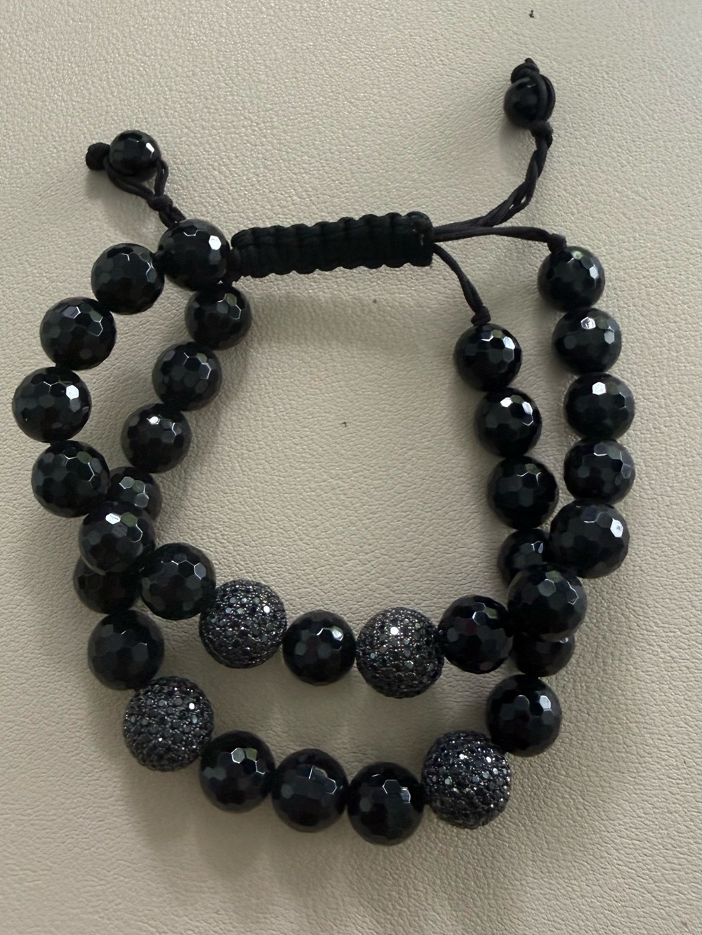 Black Beaded Shamballa-Style Bracelet Set
